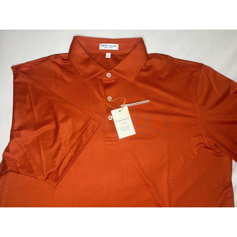 Peter Millar Summer Comfort Polo Shirt Men's Large Orange Geometric NWT $145
